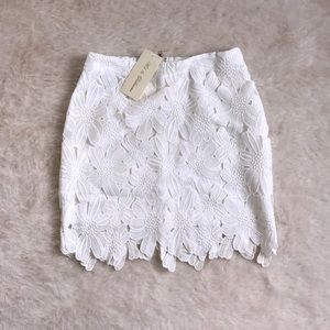 High Waisted White Floral Lace Mini Skirt